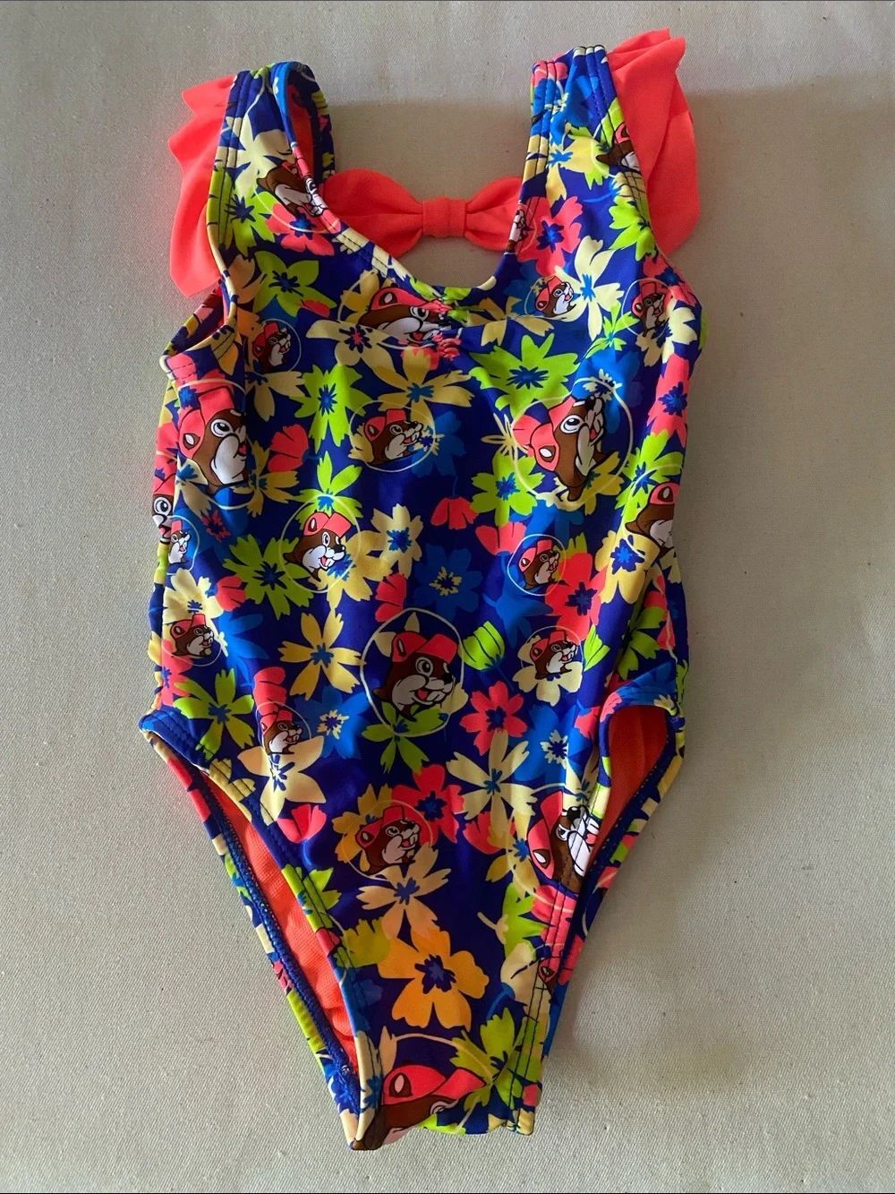Girls' Blue Floral Bucees One-Piece Swimsuit with Pink Ruffle 9-12 month